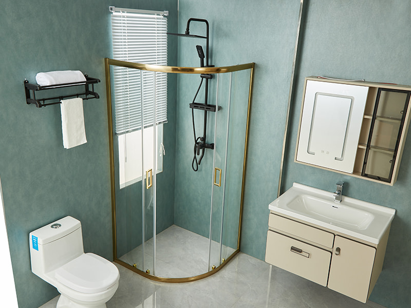 SE Sürgülü Duş Kabini, Şeffaf Temperli Cam, Altın Alüminyum Profil, Çift Delikli Kulp, Tepsisiz SE Sürgülü Duş Kabini, Şeffaf Temperli Cam, Altın Alüminyum Profil, Çift Delikli Kulp, Tepsisiz