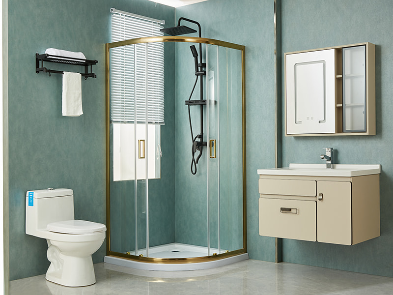 SE Sürgülü Duş Kabini, Şeffaf Temperli Cam, Altın Alüminyum Profil, Çift Delikli Kulp, Tepsisiz SE Sürgülü Duş Kabini, Şeffaf Temperli Cam, Altın Alüminyum Profil, Çift Delikli Kulp, Tepsisiz