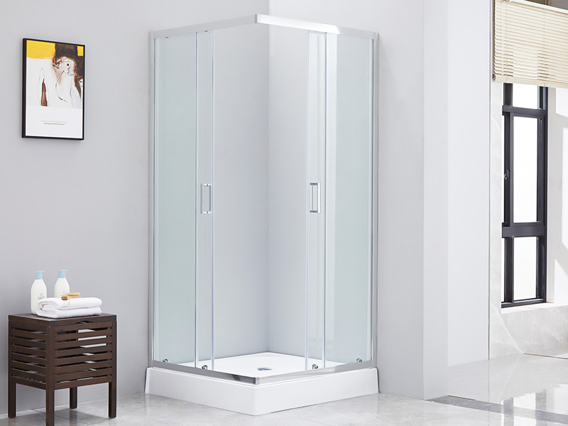 SQ Şeffaf Temperli Cam Banyo Sürgülü Duş Muhafazası, Tepsili